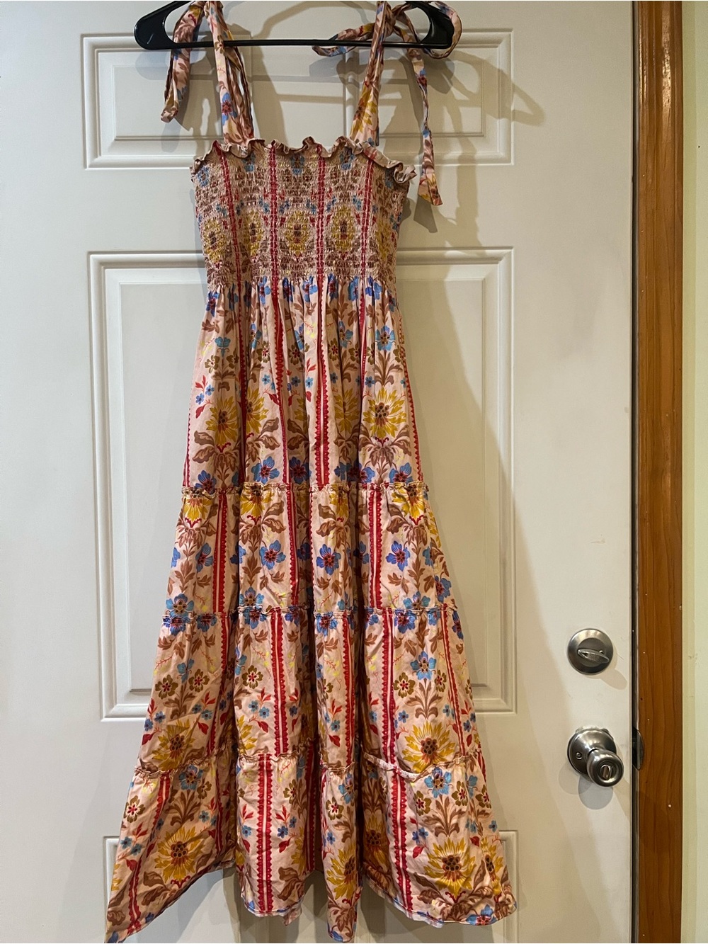 Hill House The Nap Dress Smocked Floral Tie-Shoulder Maxi Dress Size Medium - Picture 8 of 9